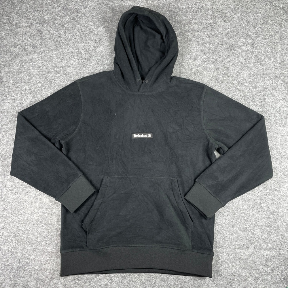 Timberland Fleece Hoodie Mens L Black Pullover Tree Back Embroidery Streetwear